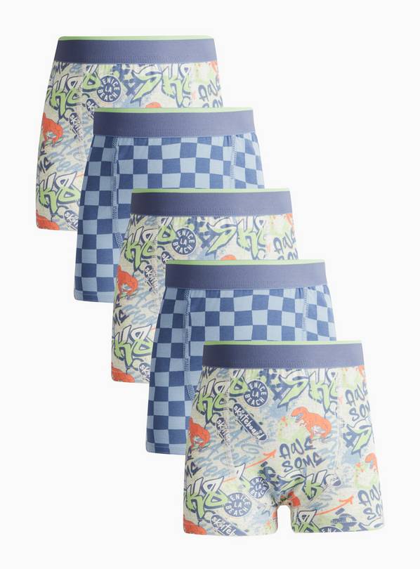 Chequered & Graffiti Print Trunks 5 Pack 10-11 years